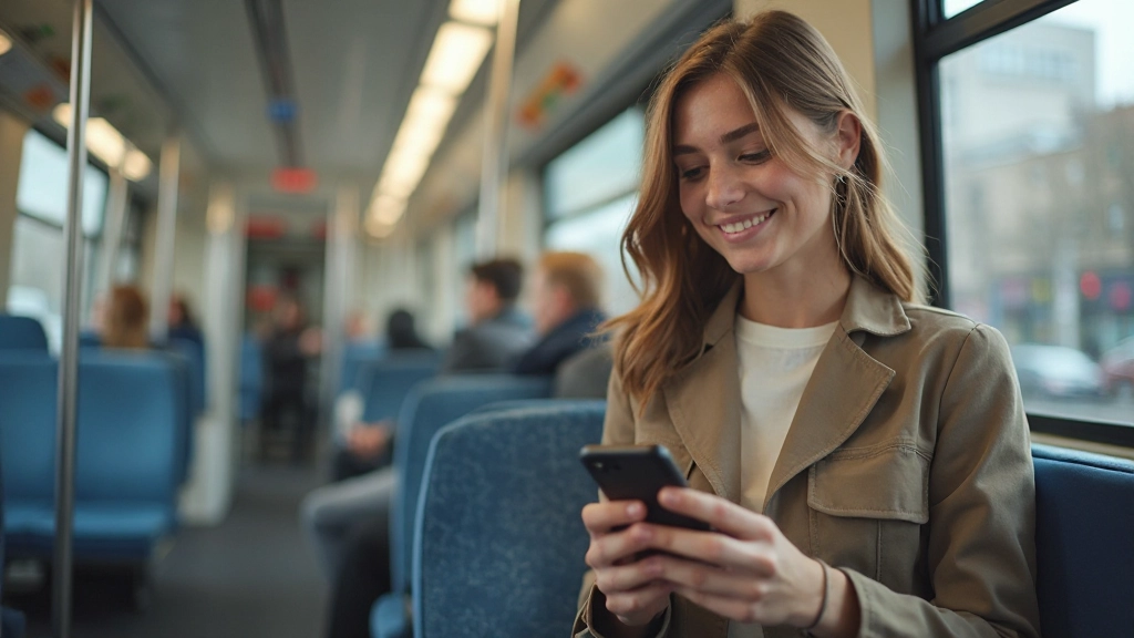 Professional lifestyle shot van persoon die openbaar vervoer gebruikt met reiskaart en routecontrole op smartphone